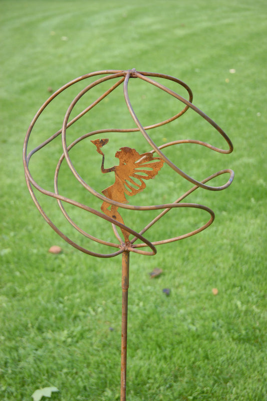 TANGLE BALL ON 4ft STEM WITH STANDING FAIRY - Ready to Rust