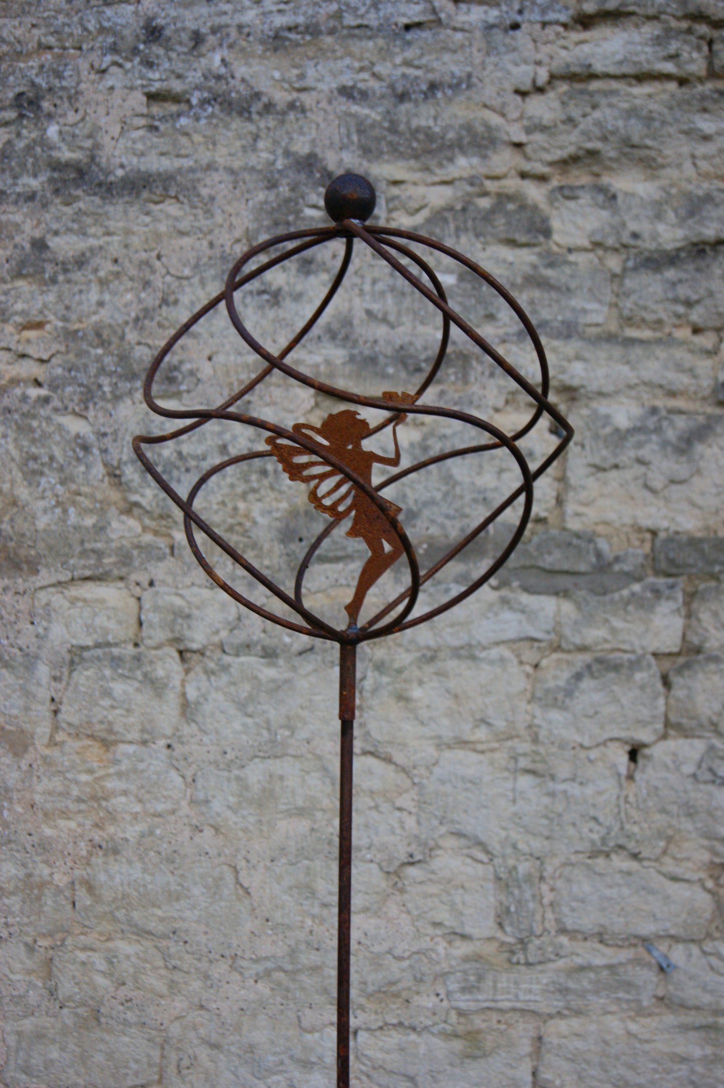 TANGLE BALL ON 4ft STEM WITH STANDING FAIRY - Ready to Rust